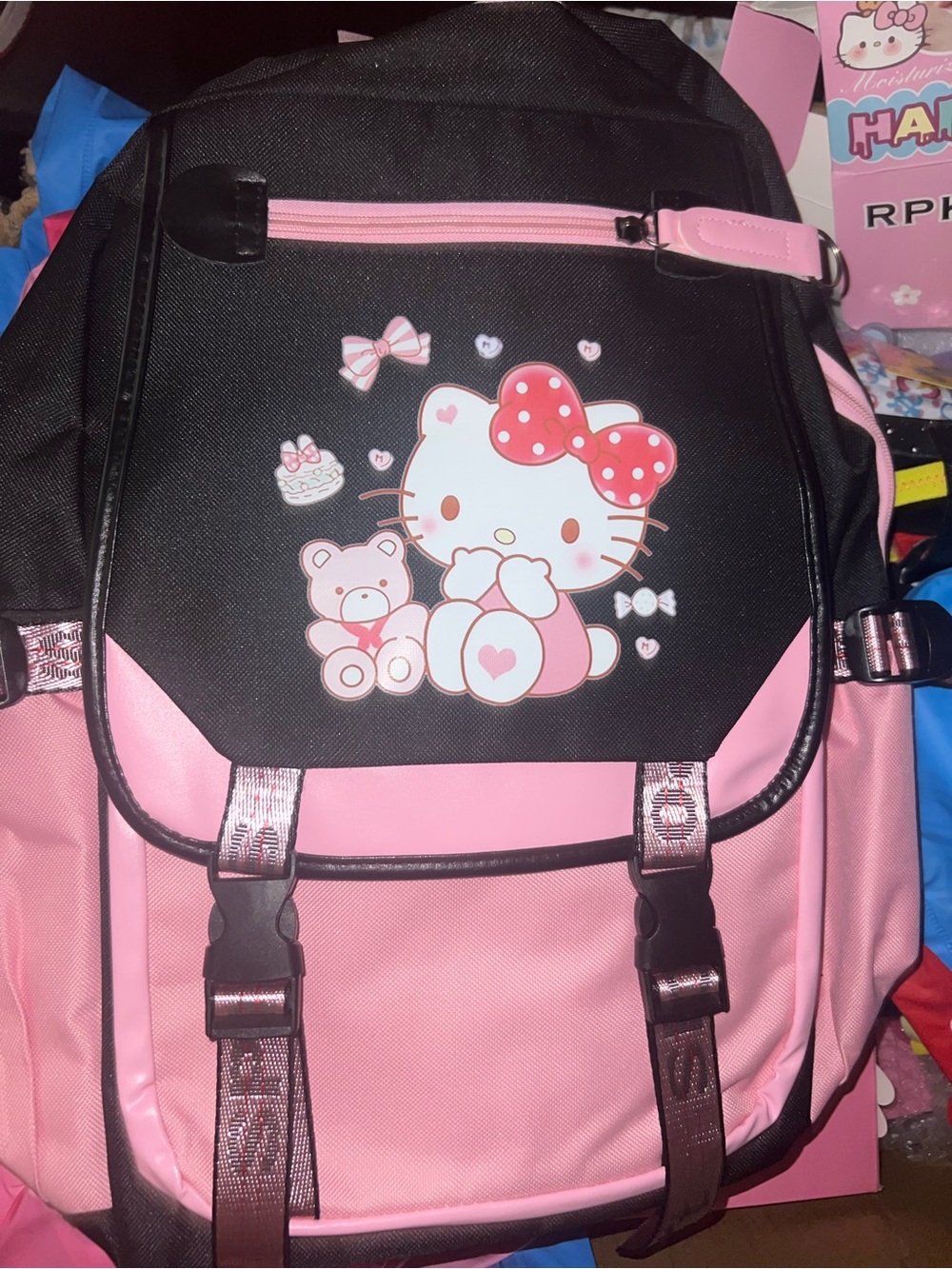 Hello Kitty Black and Pink School Backpack with Character Graphic